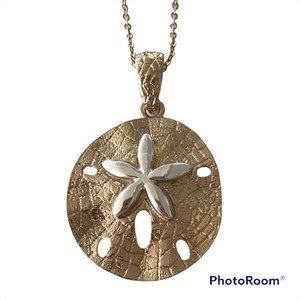 Gold Silver Sand Dollar Necklace Two Tone19" Sea Life Nautical Island Plated